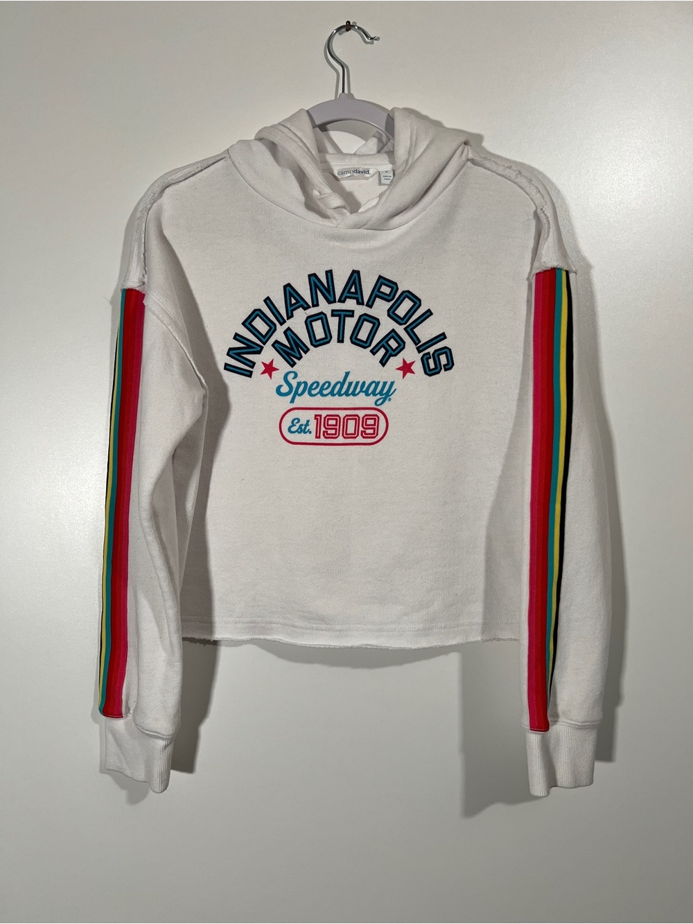 Camp David Indianapolis Speedway Cropped Hoodie White Rainbow Size Small